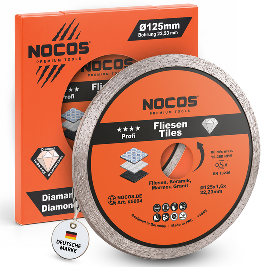 NOCOS Profi Diamant-Fliesenscheibe 125 mm für Fliesen, Keramik, Marmor, Granit und weitere Baustellenmaterialien - Diamant Trennscheibe für Winkelschleifer