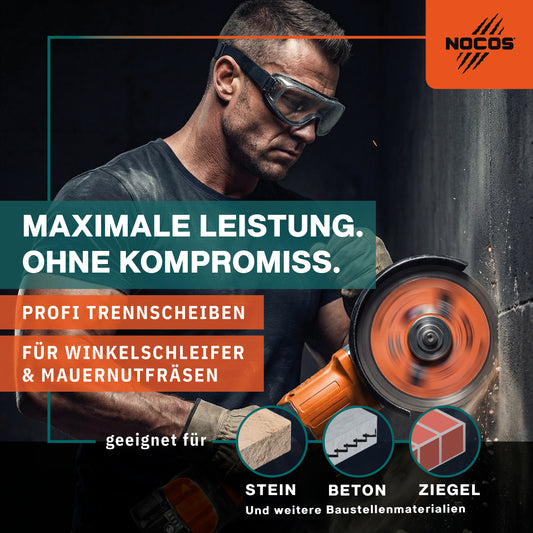 NOCOS Profi Diamantscheibe 125 mm für Beton, Stein, Ziegel und weitere Baustellenmaterialien - Diamant Trennscheibe für Winkelschleifer und Mauernutfräsen - 2er Pack