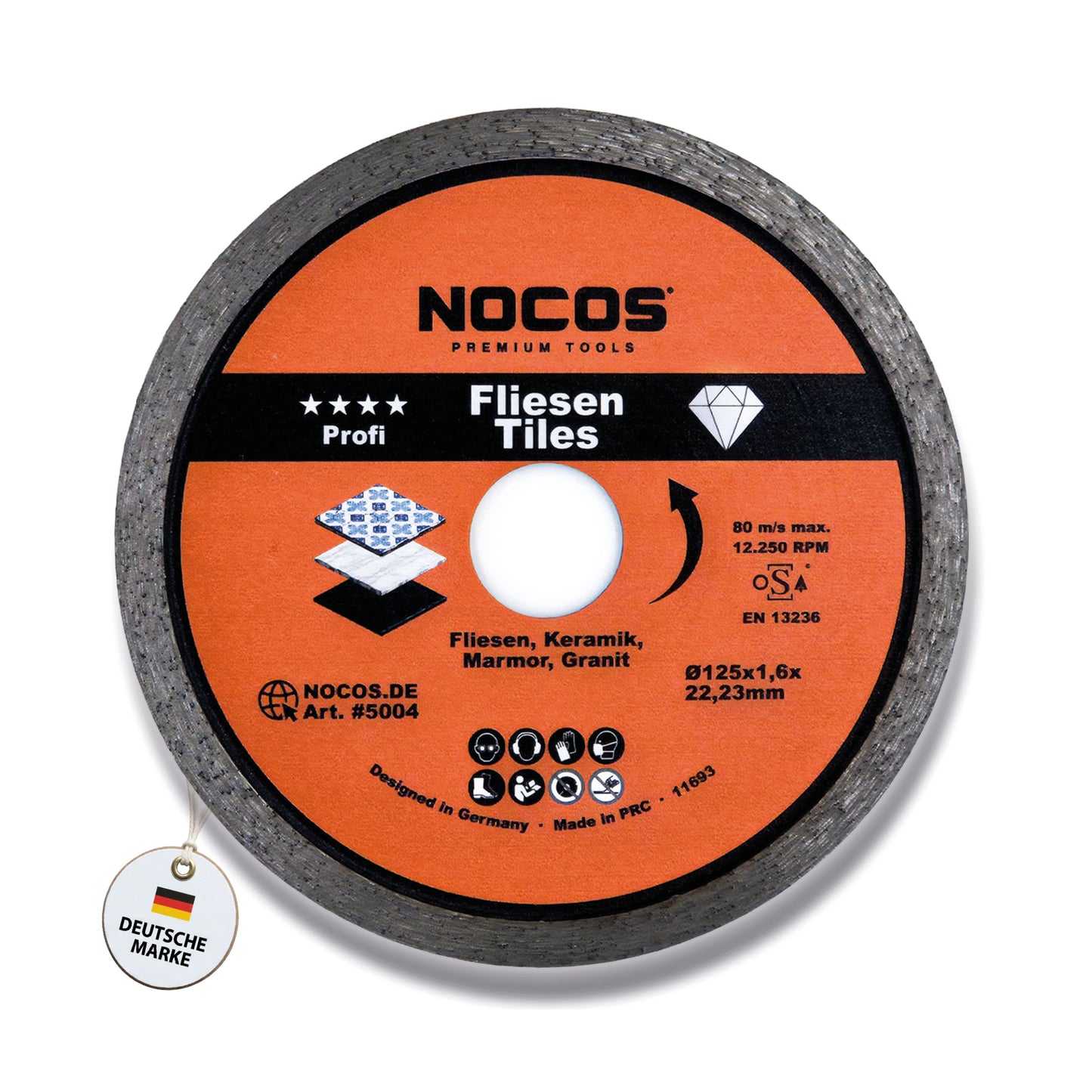 NOCOS Profi Diamant-Fliesenscheibe 125 mm für Fliesen, Keramik, Marmor, Granit und weitere Baustellenmaterialien - Diamant Trennscheibe für Winkelschleifer