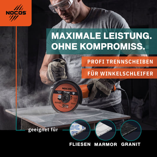 NOCOS Profi Diamant-Fliesenscheibe 125 mm für Fliesen, Keramik, Marmor, Granit und weitere Baustellenmaterialien - Diamant Trennscheibe für Winkelschleifer