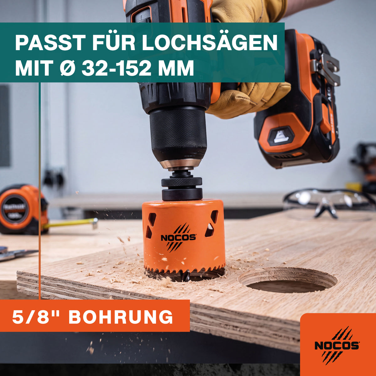 NOCOS Lochsägen-Aufnahme 5/8" mit Zentrierbohrer & Auswurffeder - 6-Kant-Aufnahme (11 mm) mit 112 mm HSSG Zentrierbohrer und starker Auswurffeder - Passend für Lochsägen Ø 32-152 mm